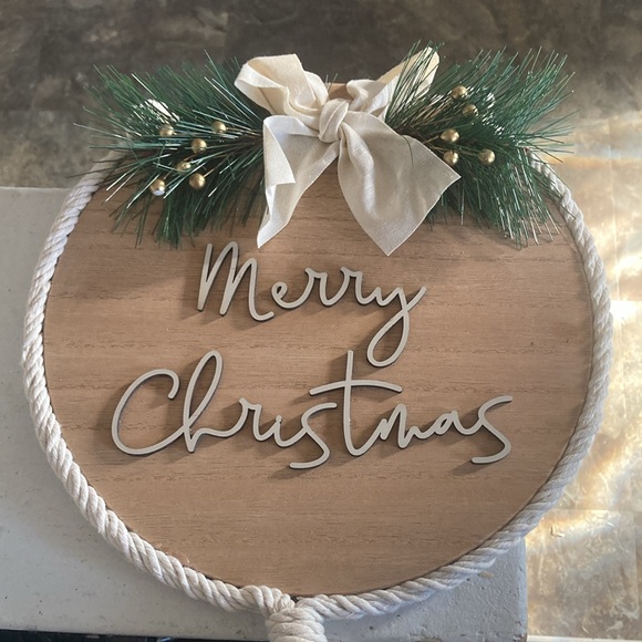 NWT- 27” Beautiful Round Wooden Merry Christmas Macramé Wall Hanger Decortion - Picture 13 of 16